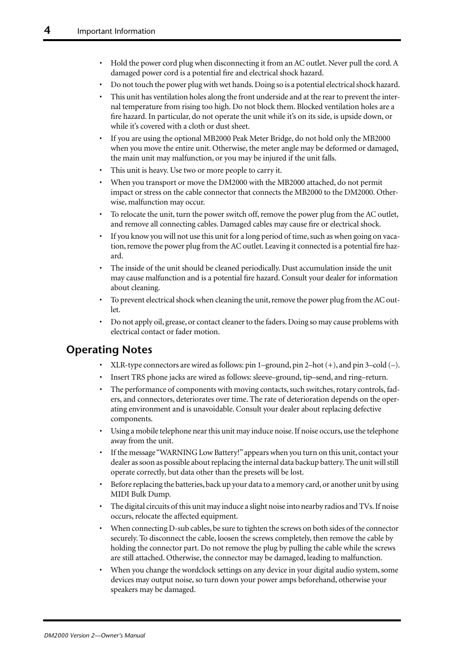 Operating notes | Yamaha DM2000 User Manual | Page 4 / 402