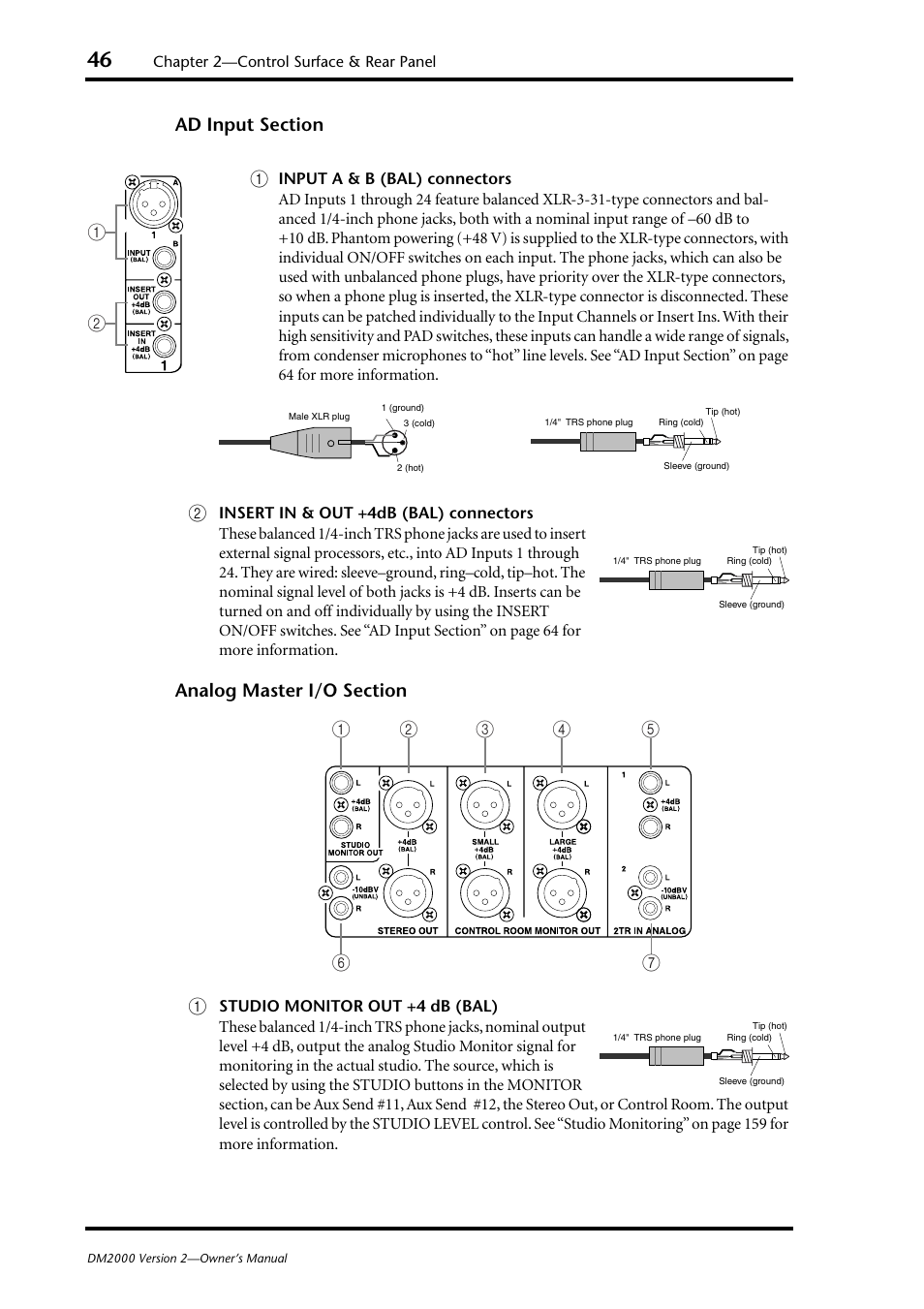 Ad input section (p. 46), Analog master i/o section (p. 46) | Yamaha DM2000 User Manual | Page 46 / 402