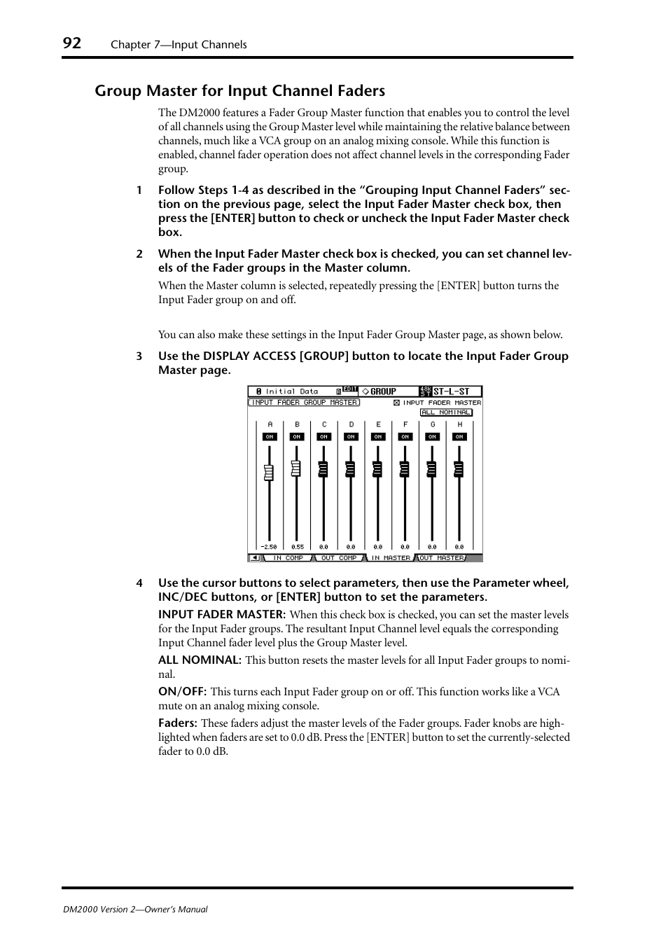 Group master for input channel faders | Yamaha DM2000 User Manual | Page 92 / 402