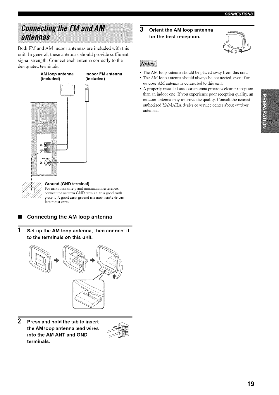 Connecting the fm and am antennas, Jl jl, Orient the am loop antenna for the best reception | Connecting the am loop antenna | Yamaha HTR-5835 User Manual | Page 23 / 81