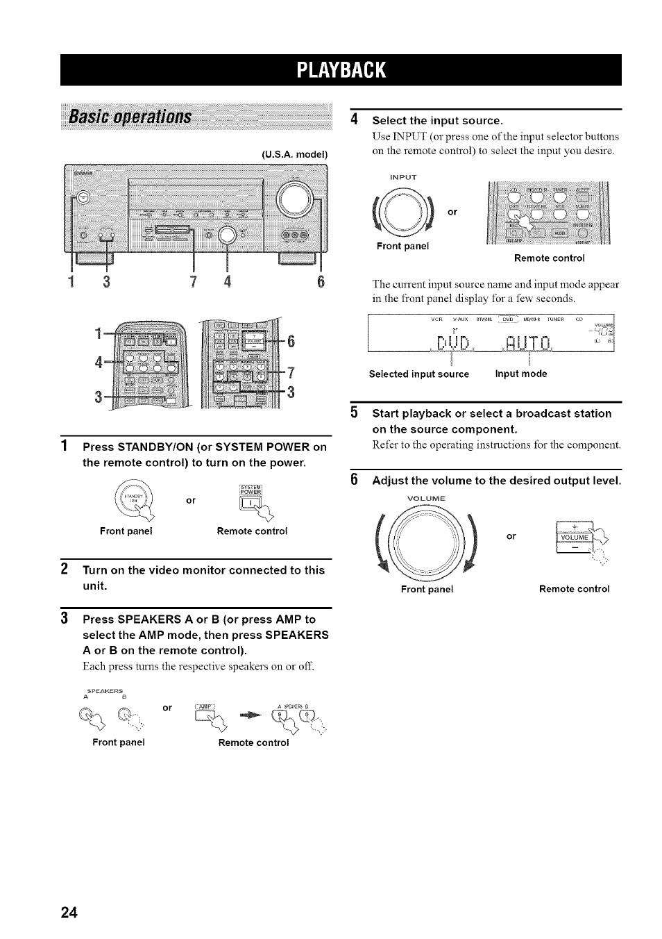 Playback, Basic operations, Jiyil__jlllil | Input | Yamaha HTR-5835 User Manual | Page 28 / 81