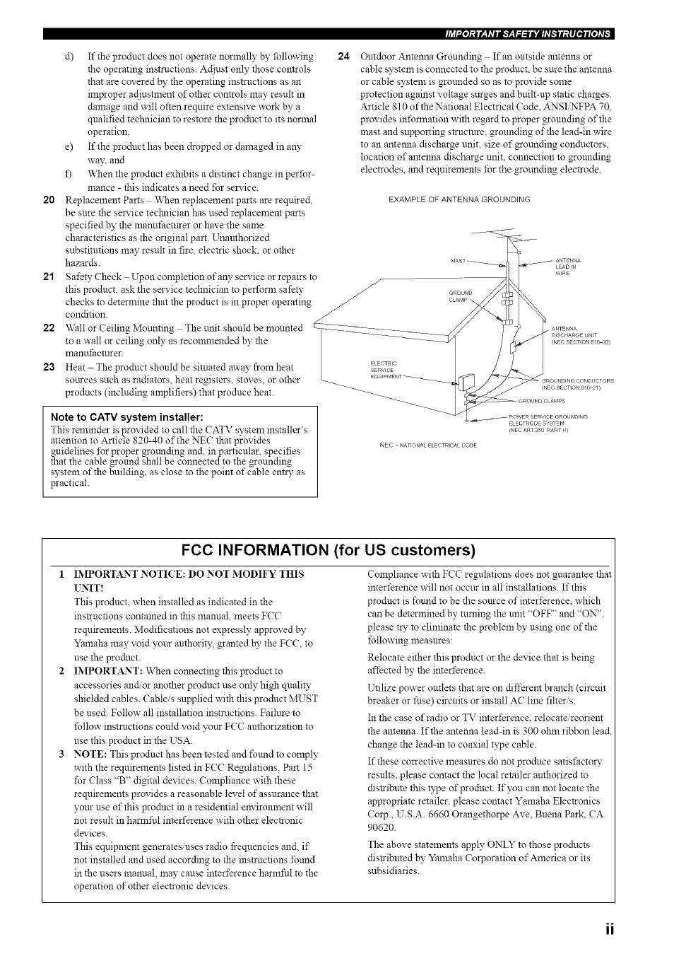 Fcc information (for us customers) | Yamaha HTR-5835 User Manual | Page 3 / 81