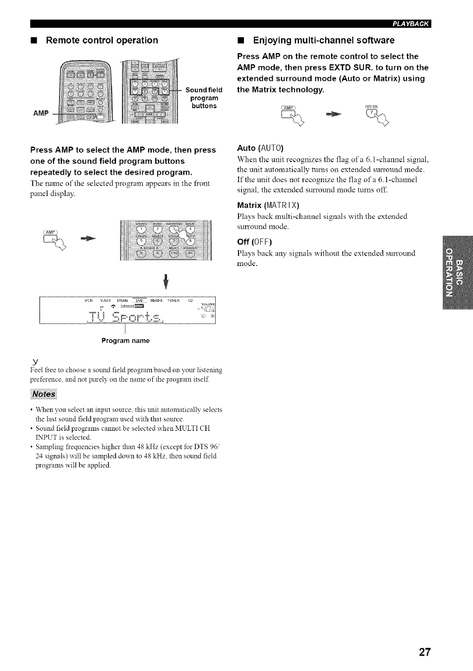 Remote control operation, Enjoying multi-channel software | Yamaha HTR-5835 User Manual | Page 31 / 81