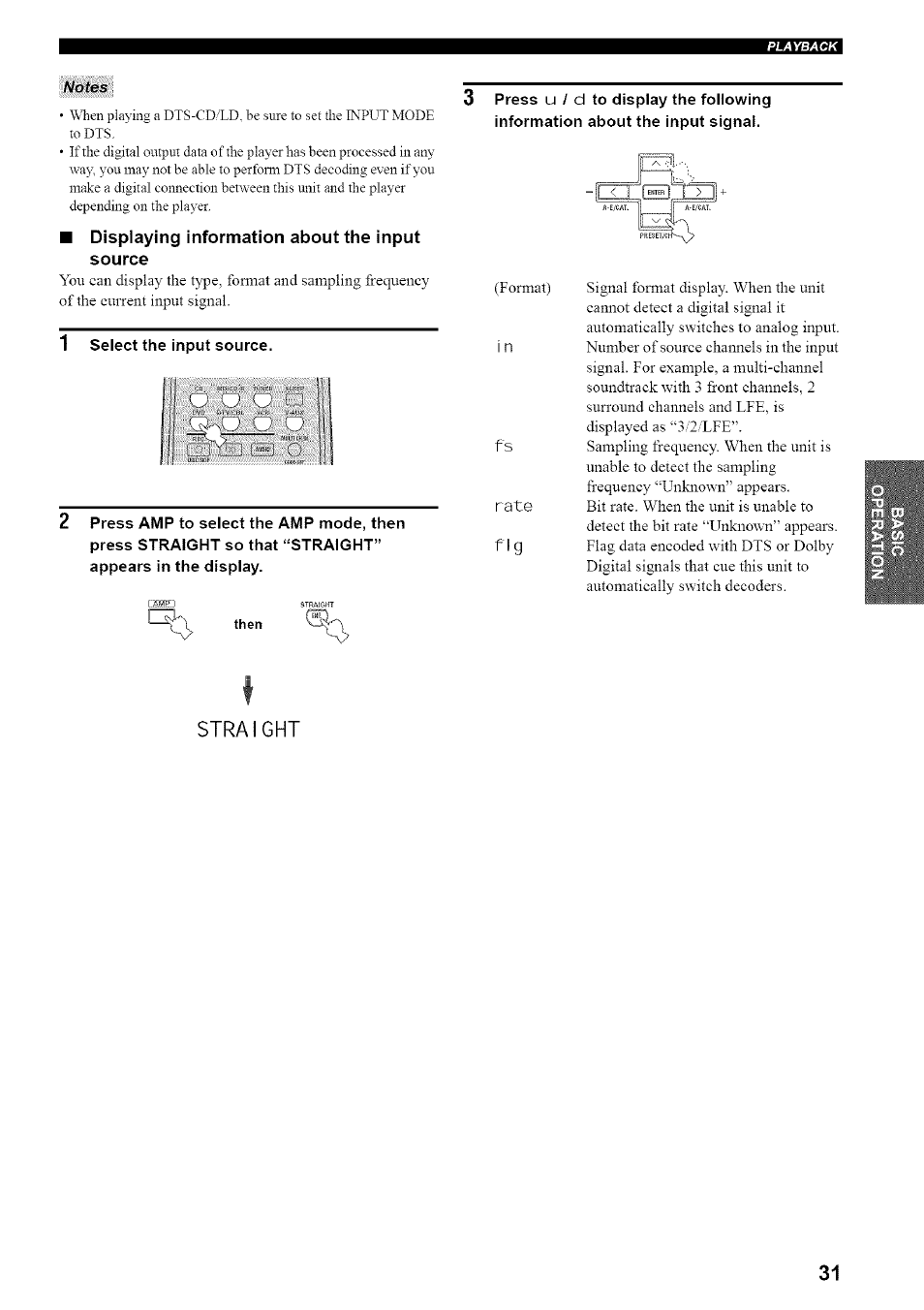 A/ofes, Displaying information about the input source, 1 select the input source | Straight | Yamaha HTR-5835 User Manual | Page 35 / 81