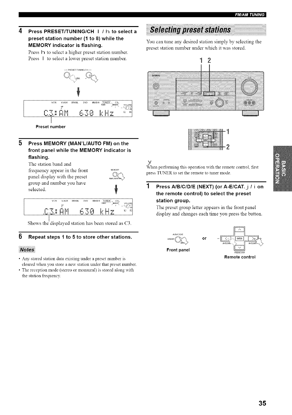 C;;..!: 9, Selecting preset stations, C;;..!: ....^! khz | Yamaha HTR-5835 User Manual | Page 39 / 81