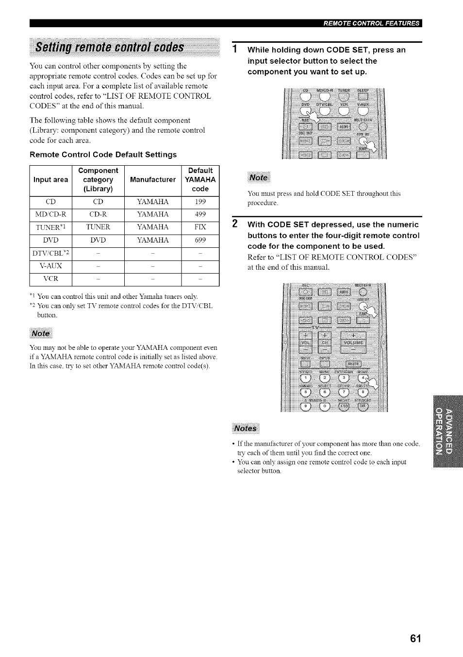 Setting remote control codes | Yamaha HTR-5835 User Manual | Page 65 / 81