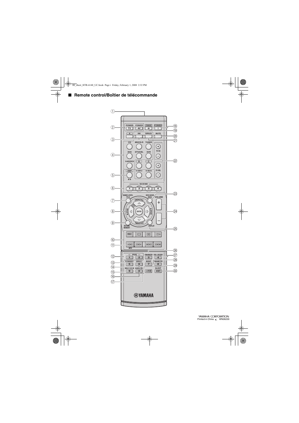 Remote control, Remote control/boîtier de télécommande | Yamaha HTR-6140 User Manual | Page 106 / 106