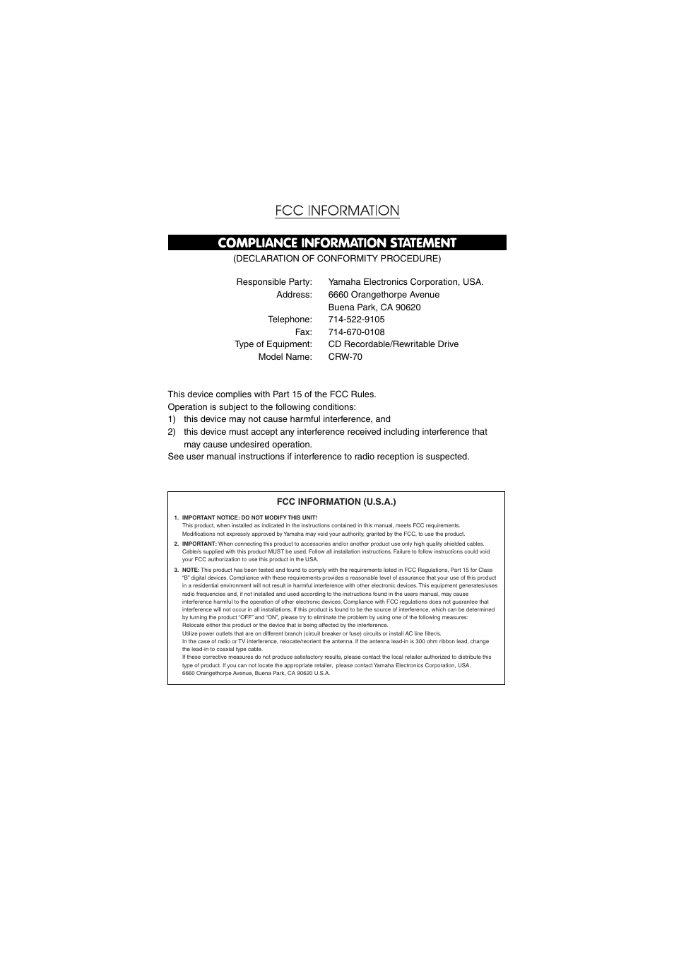 Yamaha CD Recordable/Rewritable Drive CRW-70 User Manual | Page 2 / 61