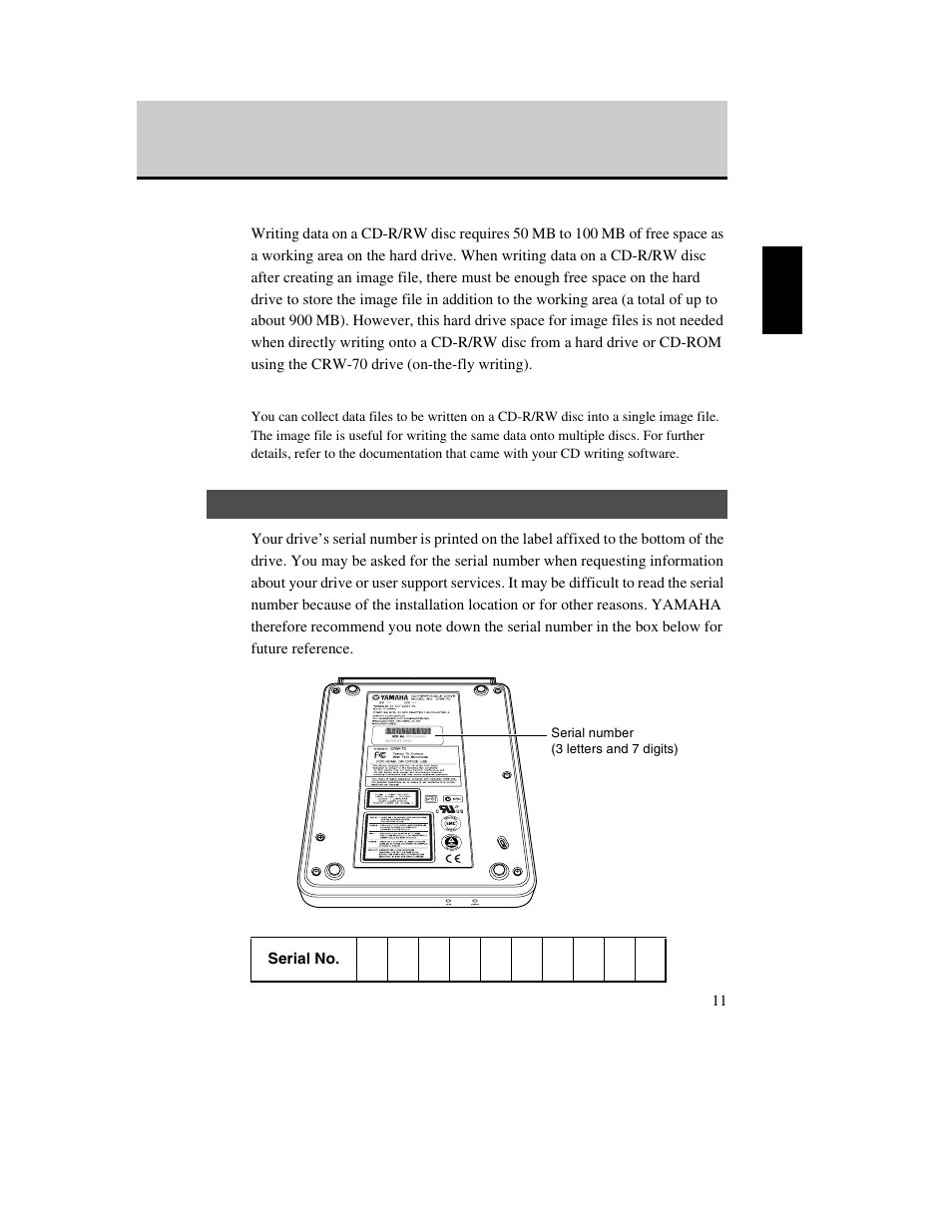 Serial number | Yamaha CD Recordable/Rewritable Drive CRW-70 User Manual | Page 20 / 61