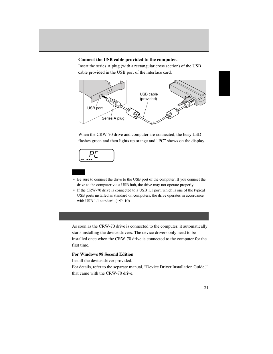 Step 2 install the device drivers, P. 21, 22), 2 install the device drivers | Yamaha CD Recordable/Rewritable Drive CRW-70 User Manual | Page 30 / 61