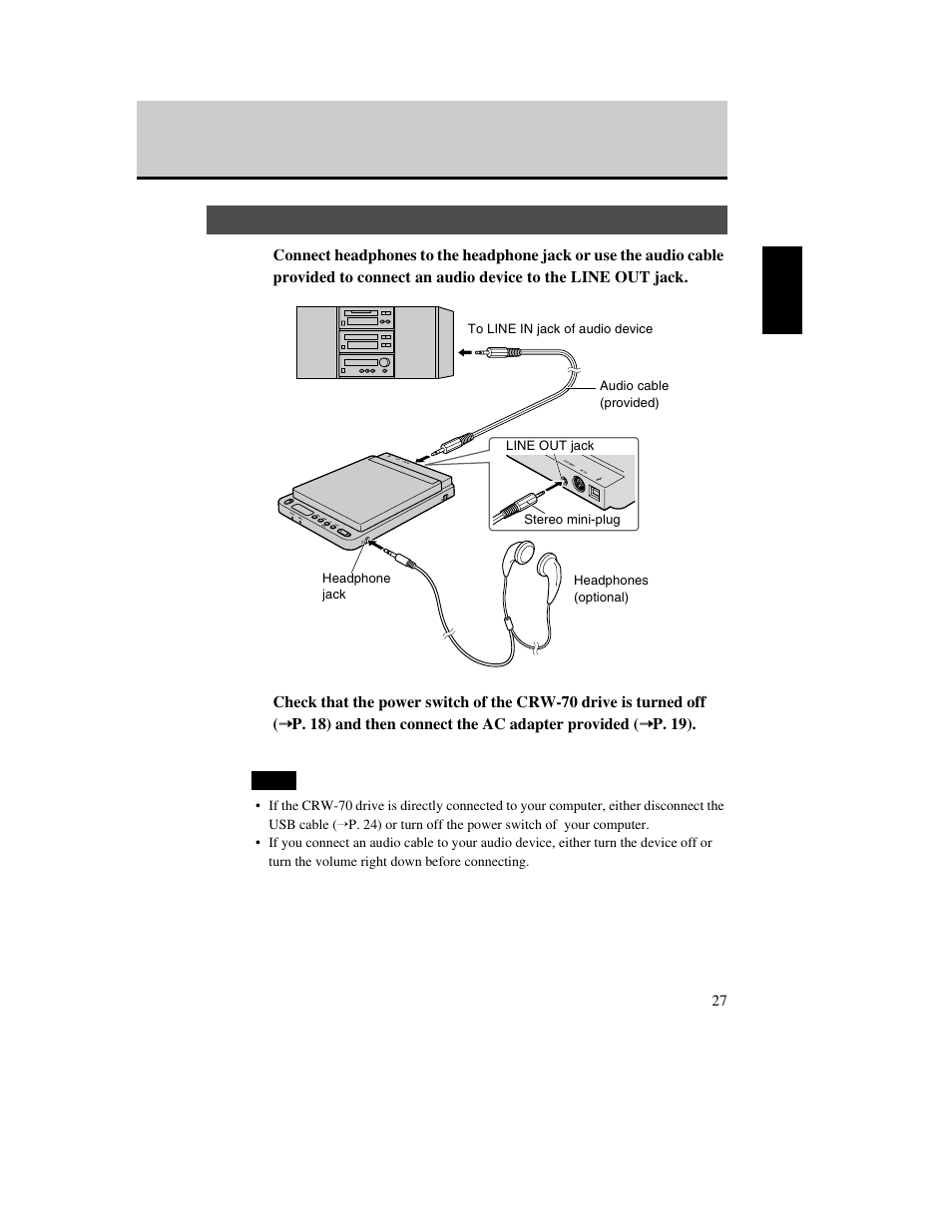 Connecting, P. 27) | Yamaha CD Recordable/Rewritable Drive CRW-70 User Manual | Page 36 / 61