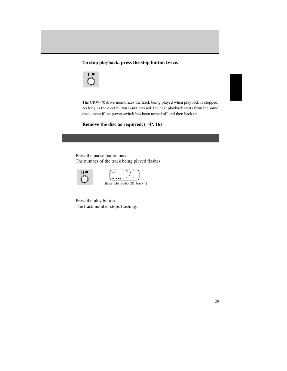 Pause during playback, P. 29) | Yamaha CD Recordable/Rewritable Drive CRW-70 User Manual | Page 38 / 61