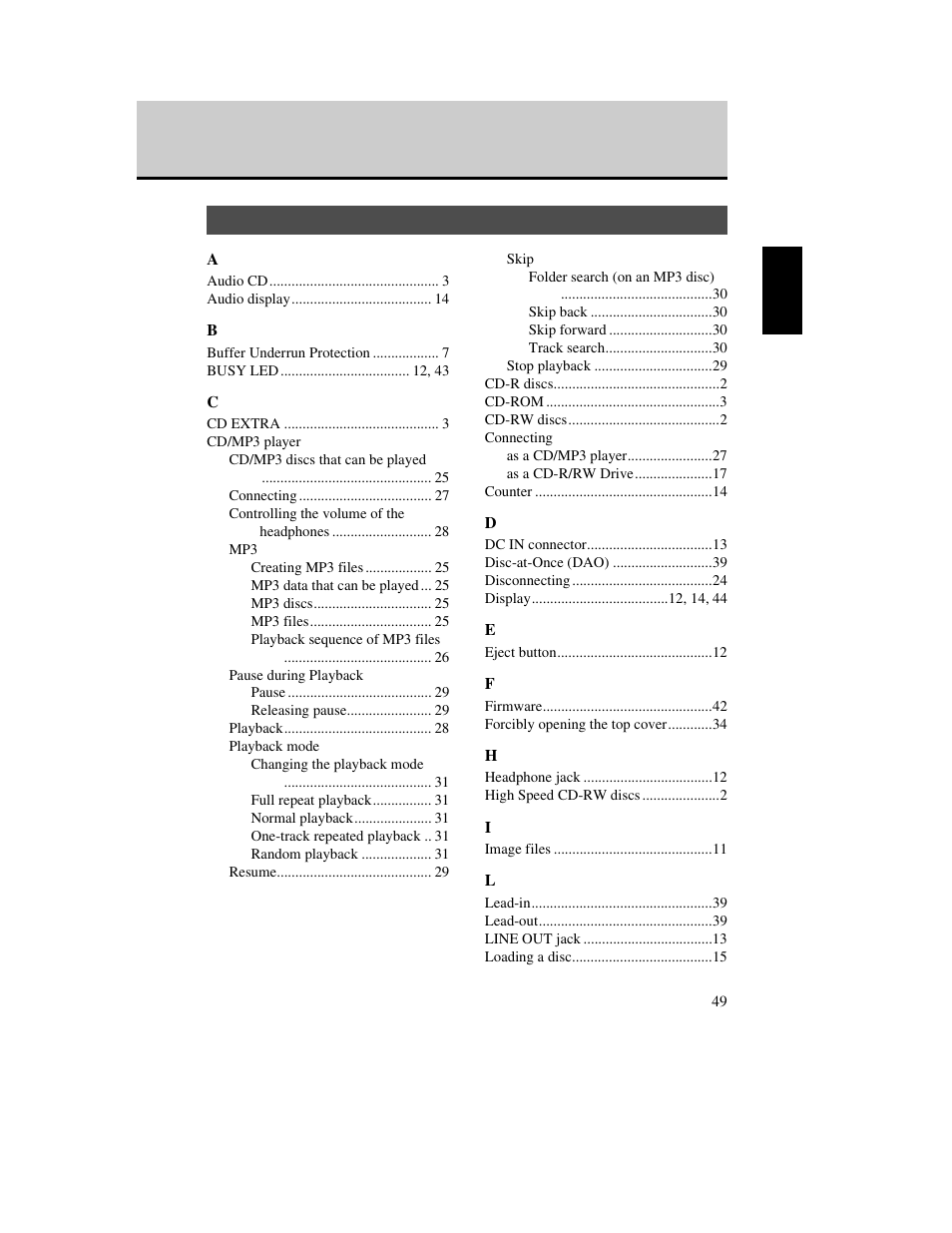 Index | Yamaha CD Recordable/Rewritable Drive CRW-70 User Manual | Page 58 / 61