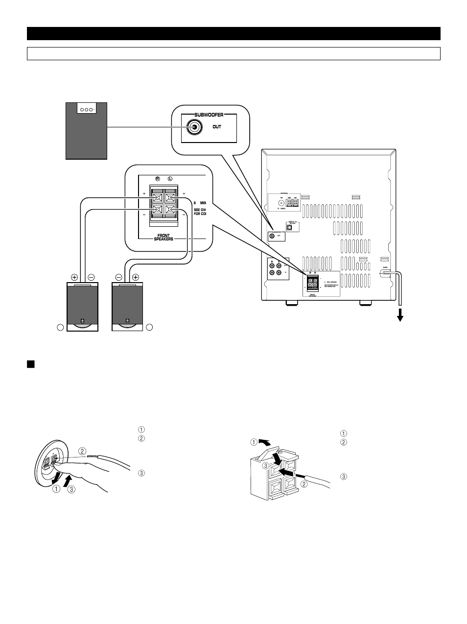 Connections, 5english preparations and connections, Connecting speakers | When connecting a subwoofer (separate purchase), On the main unit, On the speakers | Yamaha GX-900 User Manual | Page 13 / 56