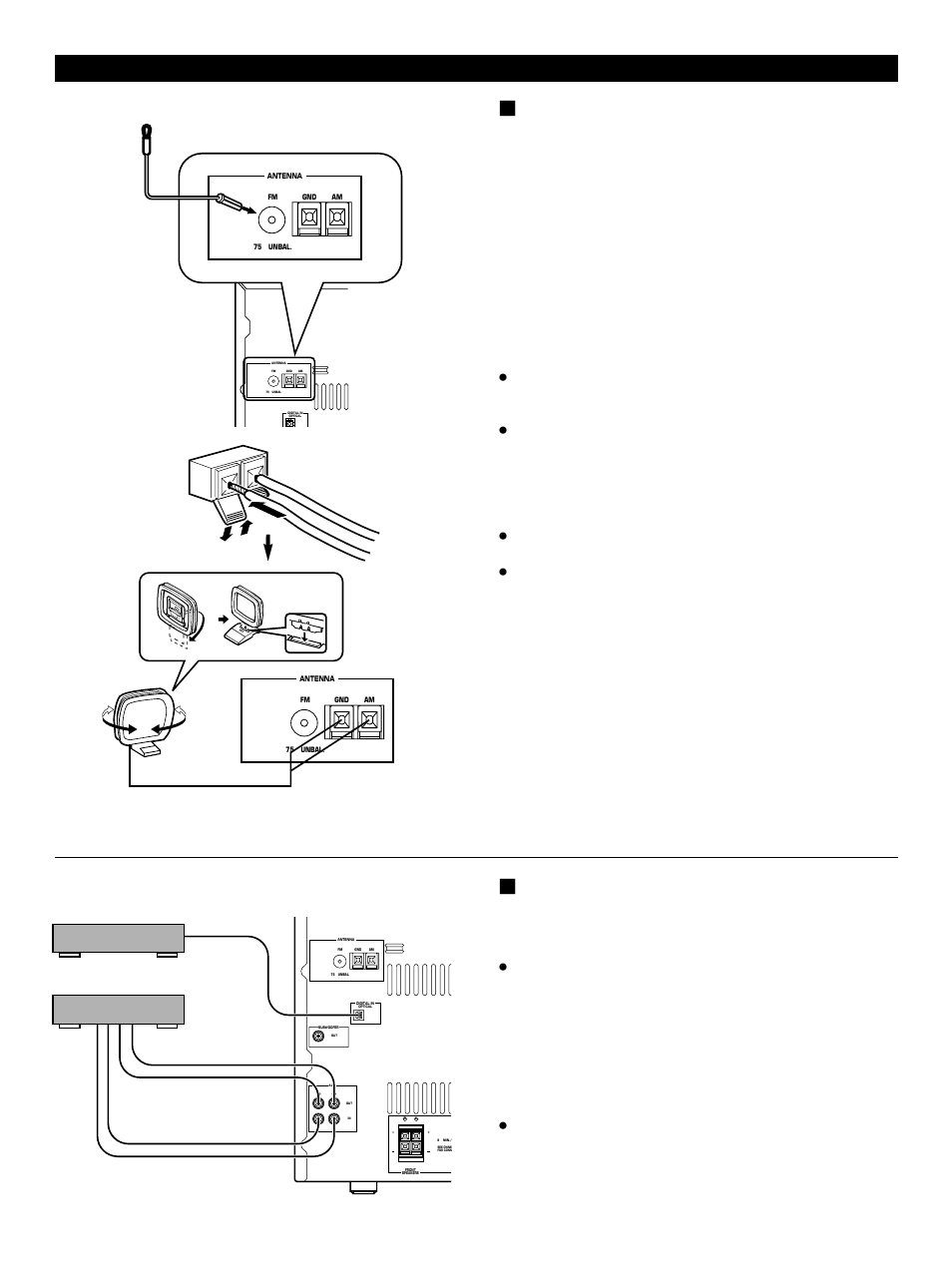 Antenna connection, 1) supplied fm antenna, 2) supplied am loop antenna | Using an external antenna, Digital out in out tape deck, etc. dvd player, etc | Yamaha GX-900 User Manual | Page 14 / 56