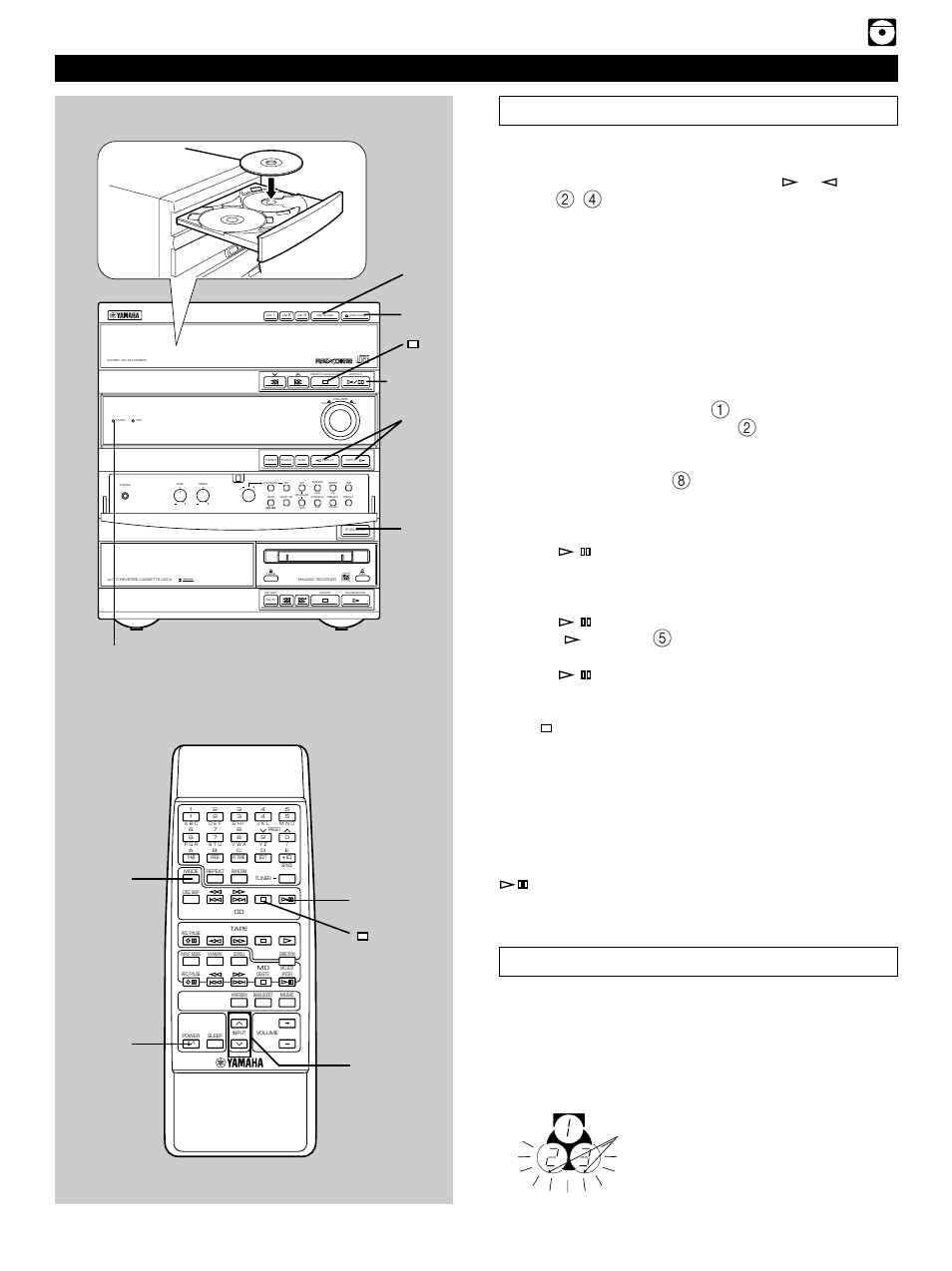 Basic play, To change the disc play mode, Basic play 1 | Compact disc player operation, Direct operation, Turn on the power, Select the cd player by pressing input, Or until “cd, Appears on the display, Press open/close to open the disc tray | Yamaha GX-900 User Manual | Page 17 / 56