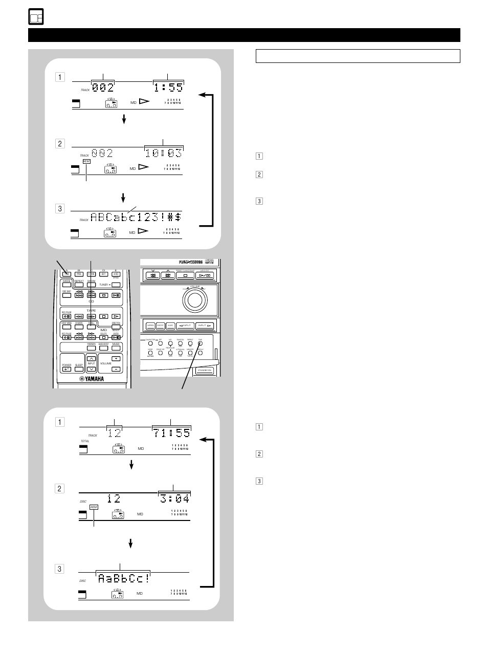 Switching the display, 28 playing an md, Time | Scroll | Yamaha GX-900 User Manual | Page 36 / 56