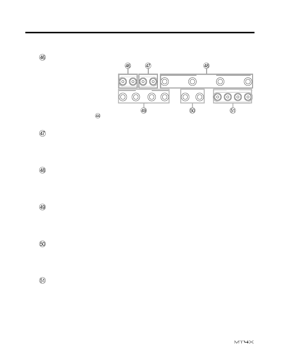 Rear panel connections, Controls and connections 12 user’s guide, Monitor out connections | Stereo out connections, Mic/line input connections, Aux return (1, 2) connections, Aux send (1, 2) connections, Tape out (1 to 4/sync) connections | Yamaha MT4X User Manual | Page 14 / 56