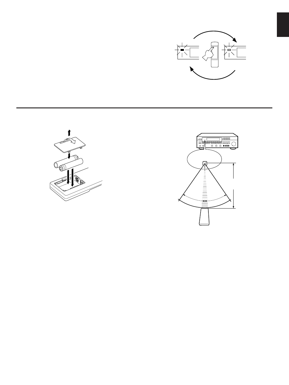 Notes about the remote control transmitter, English, Standby mode | Yamaha RX-V590RDS User Manual | Page 33 / 36