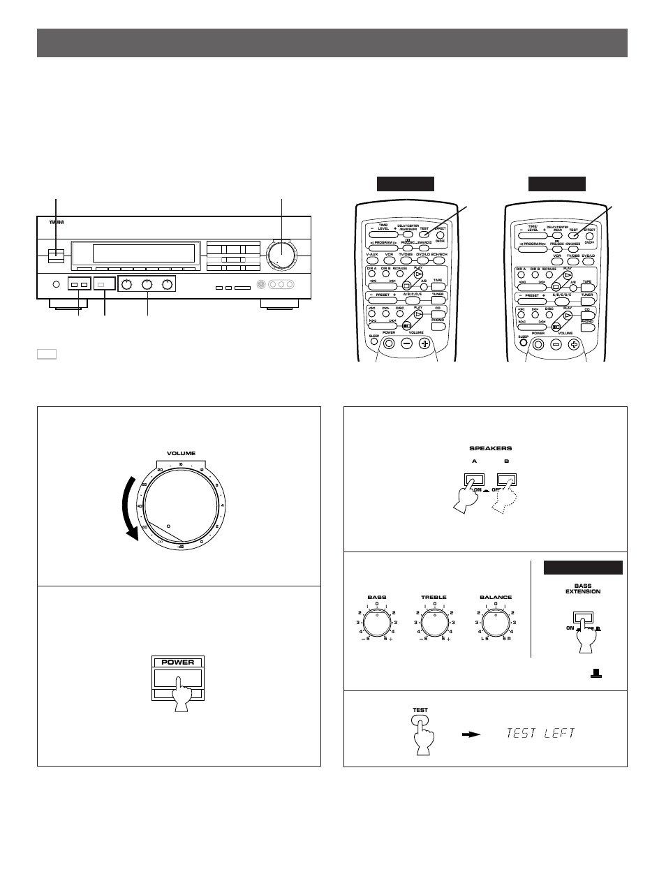 Speaker balance adjustment, Set to the, Position | Turn the power on, Set to the “0” position, Provided for dsp-a592 only, Set to the “off ( ) | Yamaha DSP-A492 User Manual | Page 20 / 34