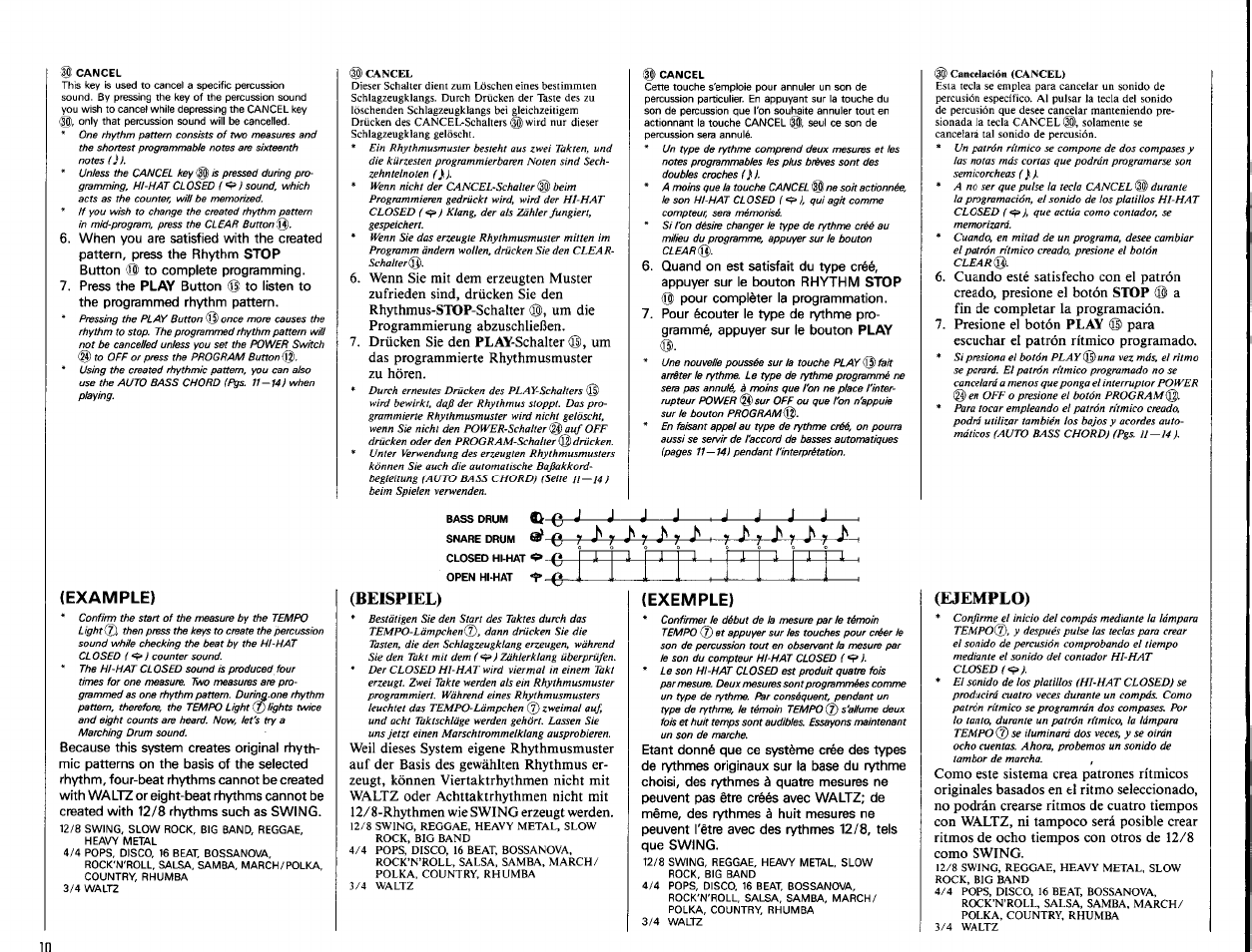 Example), Beispiel), Exemple) | Ejemplo) | Yamaha Portatone PSR-22 User Manual | Page 12 / 20