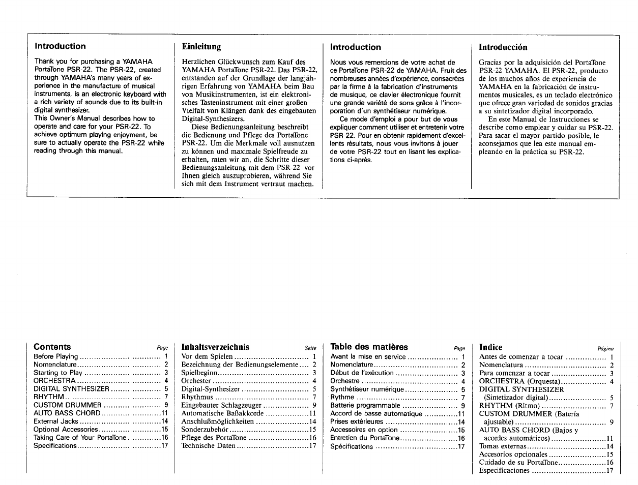 Yamaha Portatone PSR-22 User Manual | Page 2 / 20