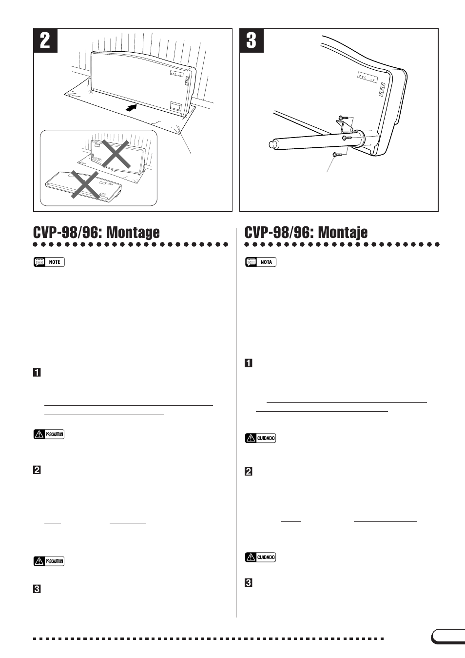 Cvp-98/96: montage, Cvp-98/96: montaje | Yamaha Clavinova CLP-98 User Manual | Page 69 / 75