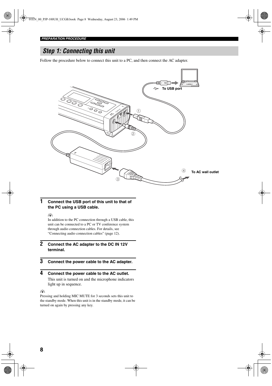 Step 1: connecting this unit | Yamaha PJP-100UH User Manual | Page 12 / 29