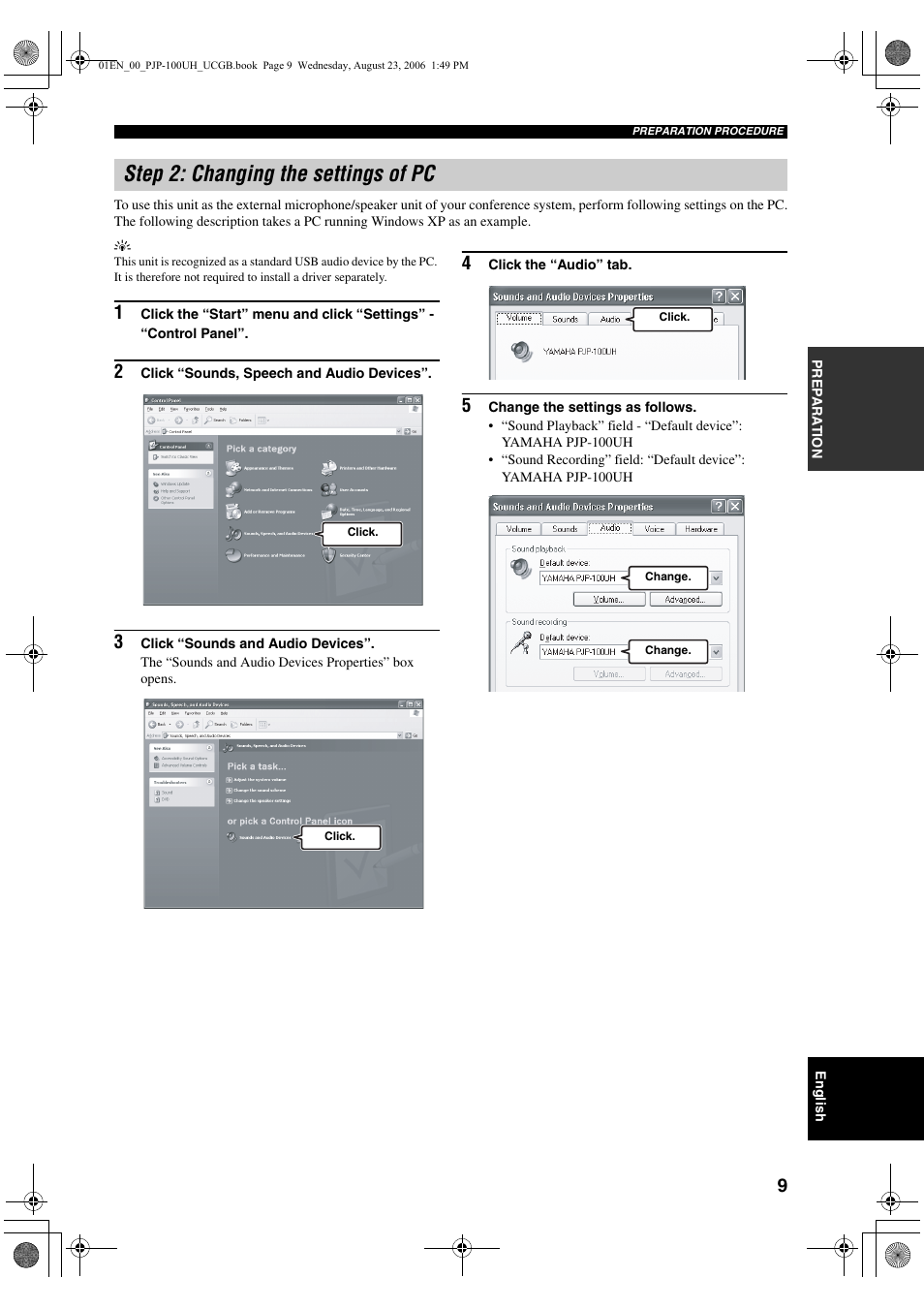 Step 2: changing the settings of pc | Yamaha PJP-100UH User Manual | Page 13 / 29