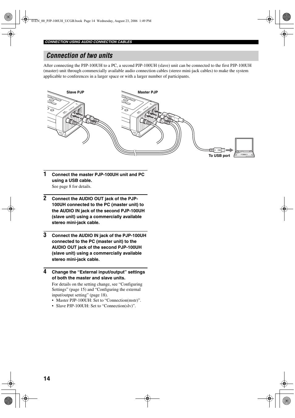 Connection of two units | Yamaha PJP-100UH User Manual | Page 18 / 29