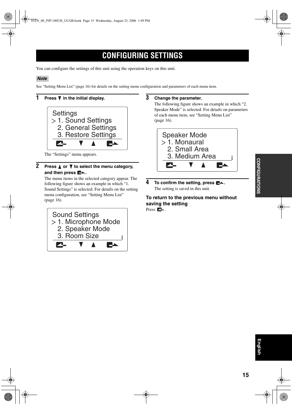 Configuring settings | Yamaha PJP-100UH User Manual | Page 19 / 29