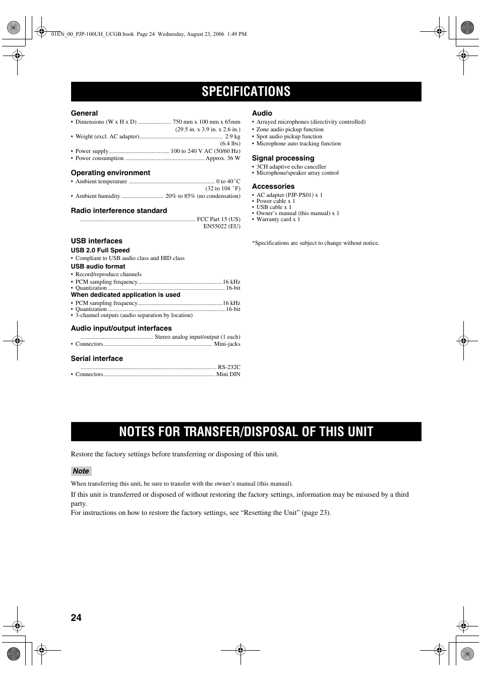 Yamaha PJP-100UH User Manual | Page 28 / 29