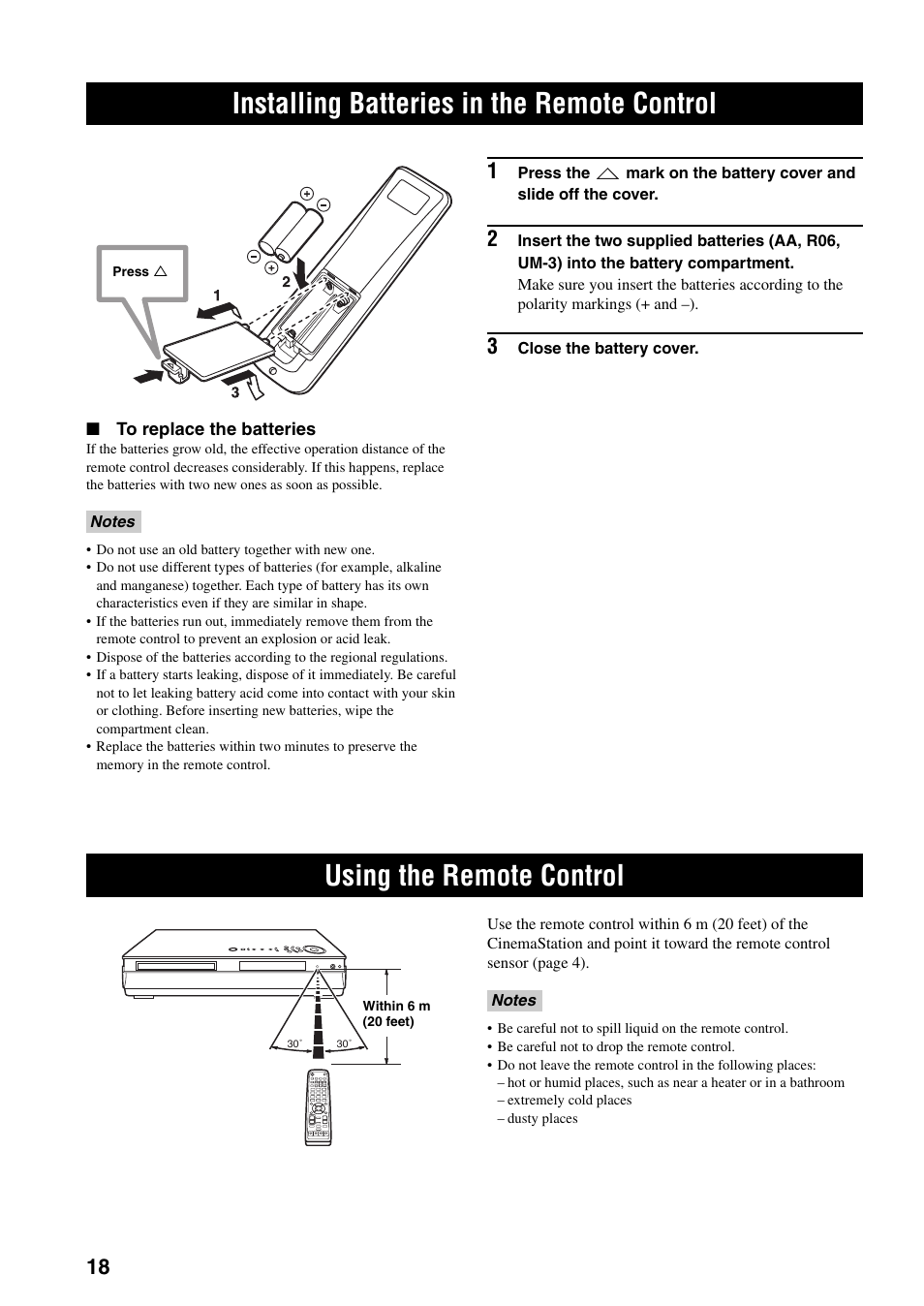Installing batteries in the remote control, Using the remote control | Yamaha DVR-S150 User Manual | Page 23 / 99