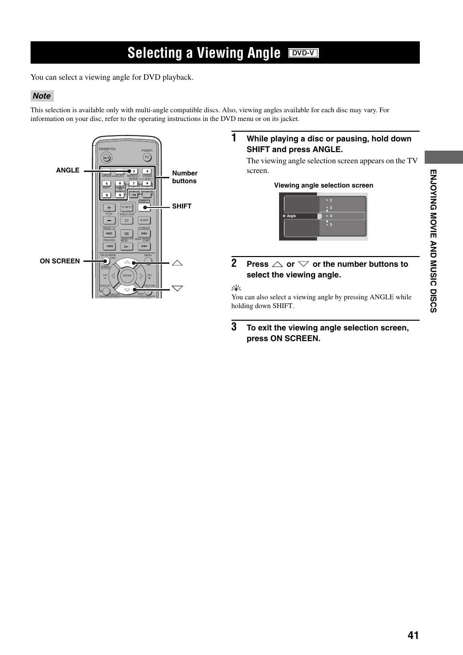 Selecting a viewing angle, Dvd-v | Yamaha DVR-S150 User Manual | Page 46 / 99