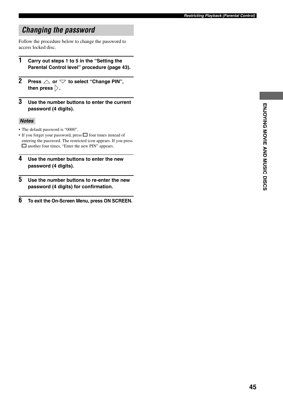Changing the password | Yamaha DVR-S150 User Manual | Page 50 / 99