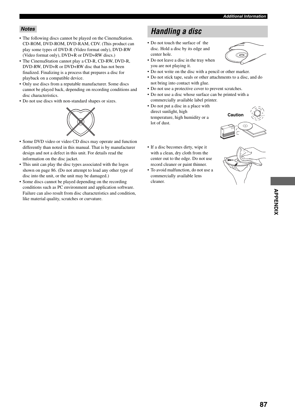Handling a disc | Yamaha DVR-S150 User Manual | Page 92 / 99