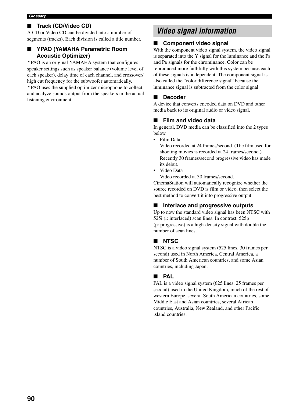 Video signal information | Yamaha DVR-S150 User Manual | Page 95 / 99