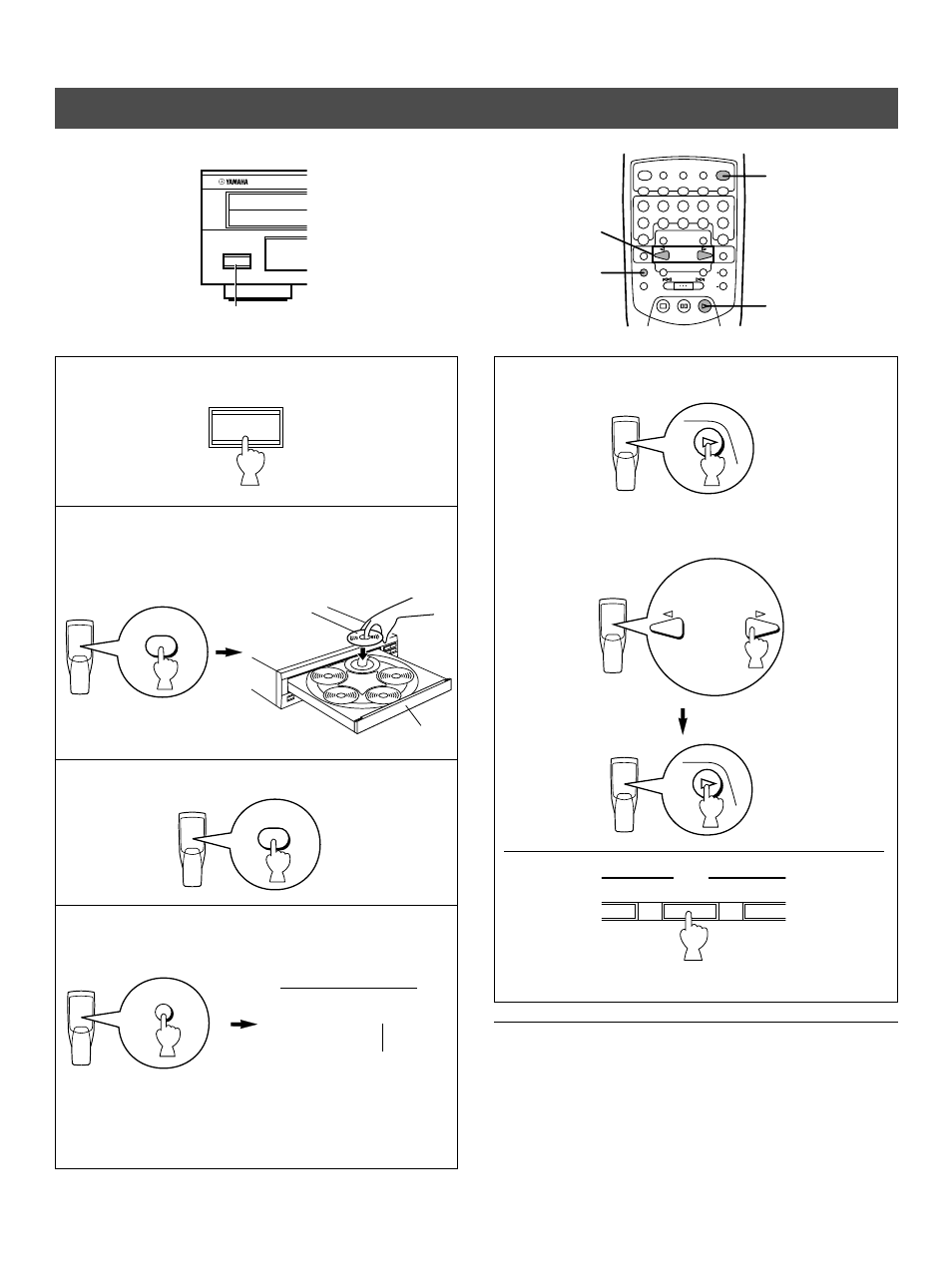 Basic operation, Turn the power on, Close the disc tray | Label side upward disc tray, Shows the selected disc mode, On the front panel) | Yamaha CDC-775 User Manual | Page 8 / 28