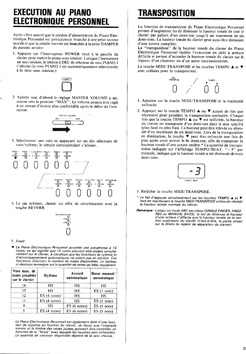 Execution au piano electronique personnel, Transposition | Yamaha YFP-70 User Manual | Page 13 / 27