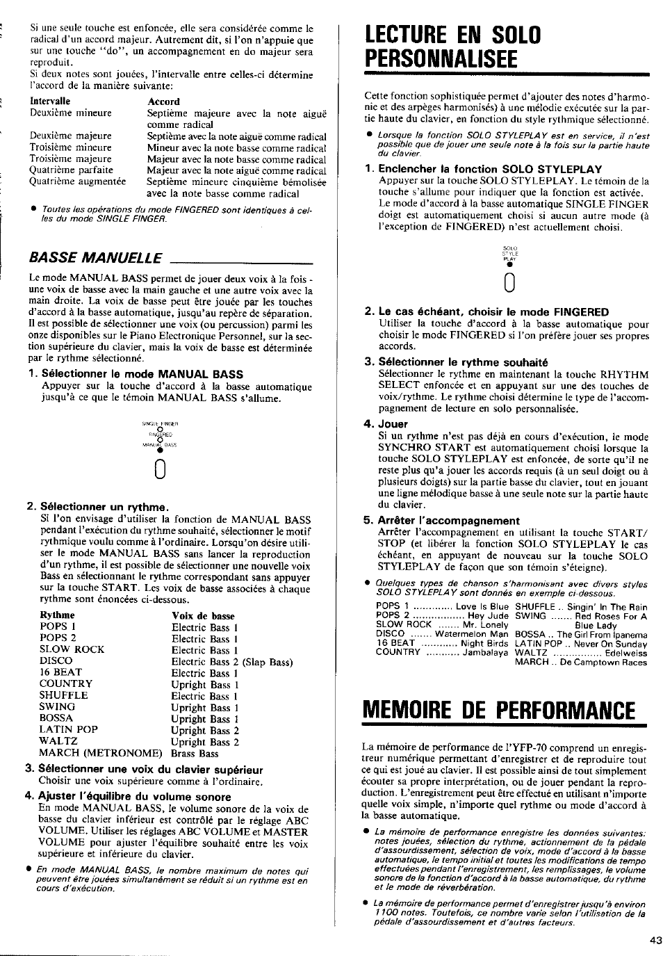 Lecture el\l solo personnalisee, Basse manuelle | Yamaha YFP-70 User Manual | Page 17 / 27