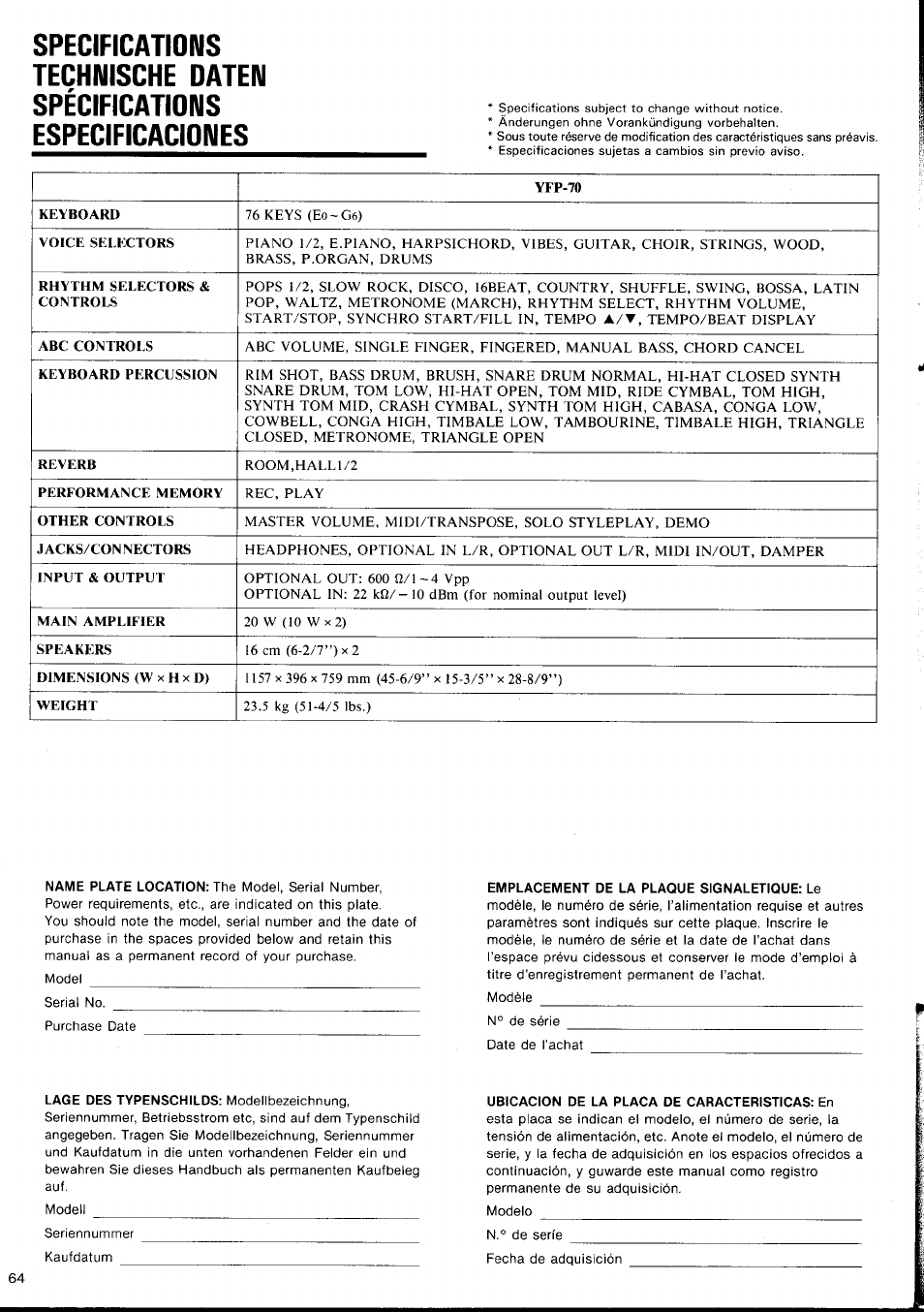 Yamaha YFP-70 User Manual | Page 24 / 27