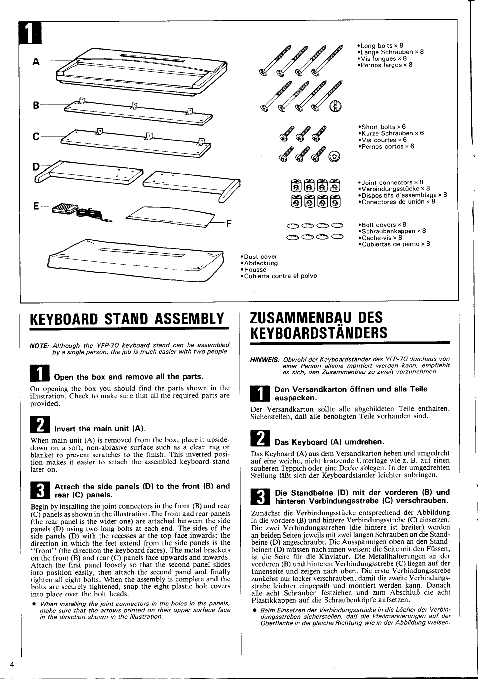 Keyboard stand assembly, Zusammenbau des keybdardständers | Yamaha YFP-70 User Manual | Page 6 / 27