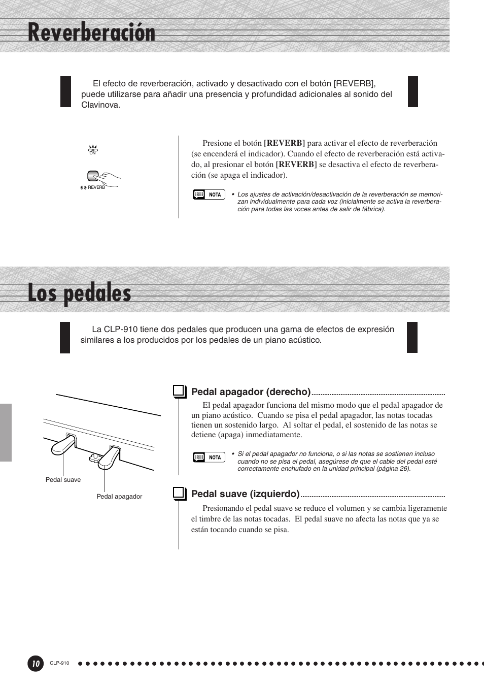 Los pedales, Reverberación | Yamaha CLP-910 User Manual | Page 10 / 32