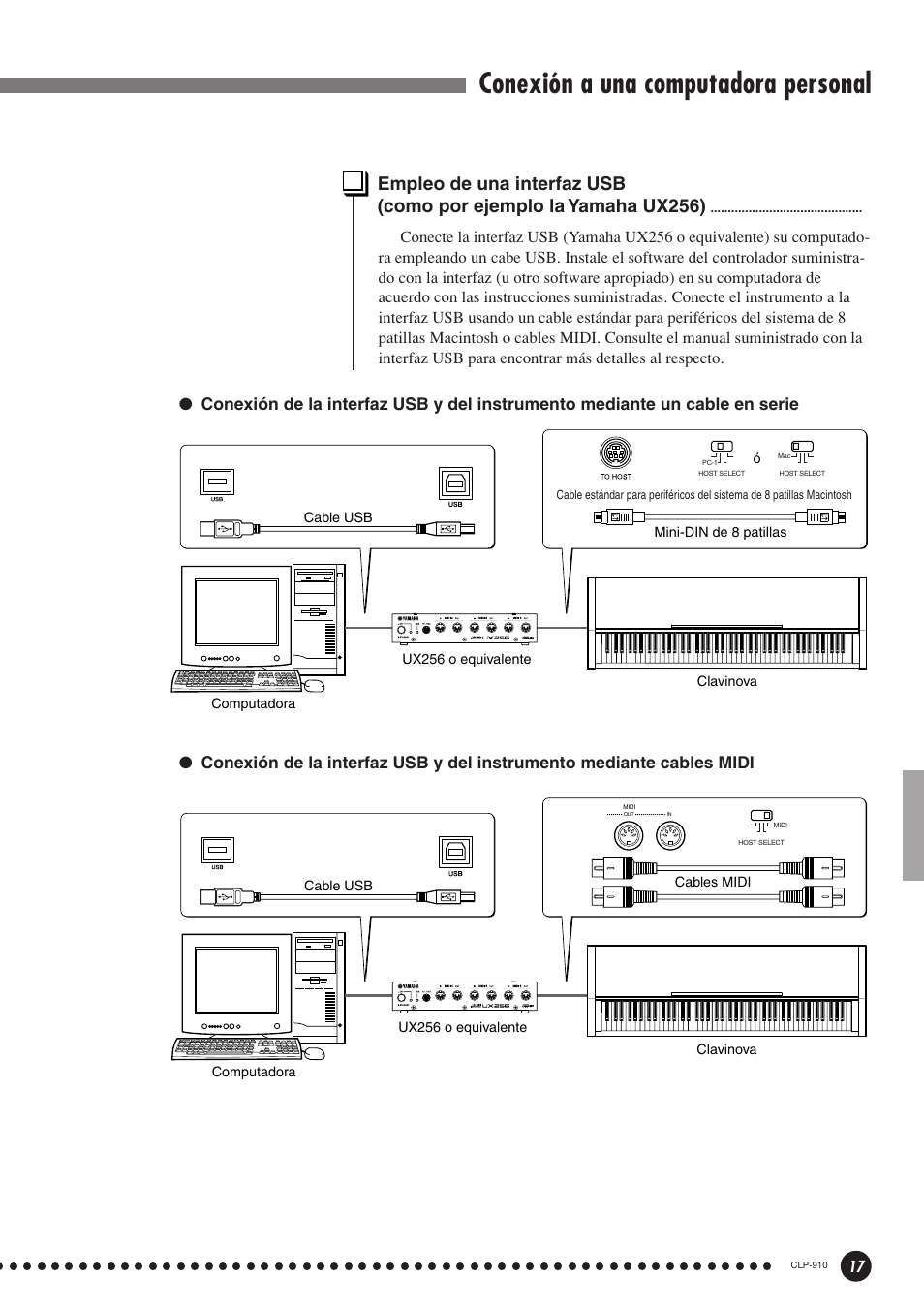 Conexión a una computadora personal | Yamaha CLP-910 User Manual | Page 17 / 32