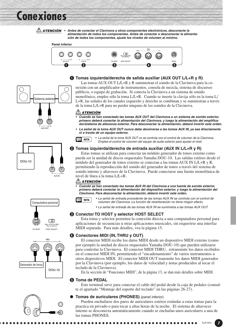 Conexiones | Yamaha CLP-910 User Manual | Page 7 / 32