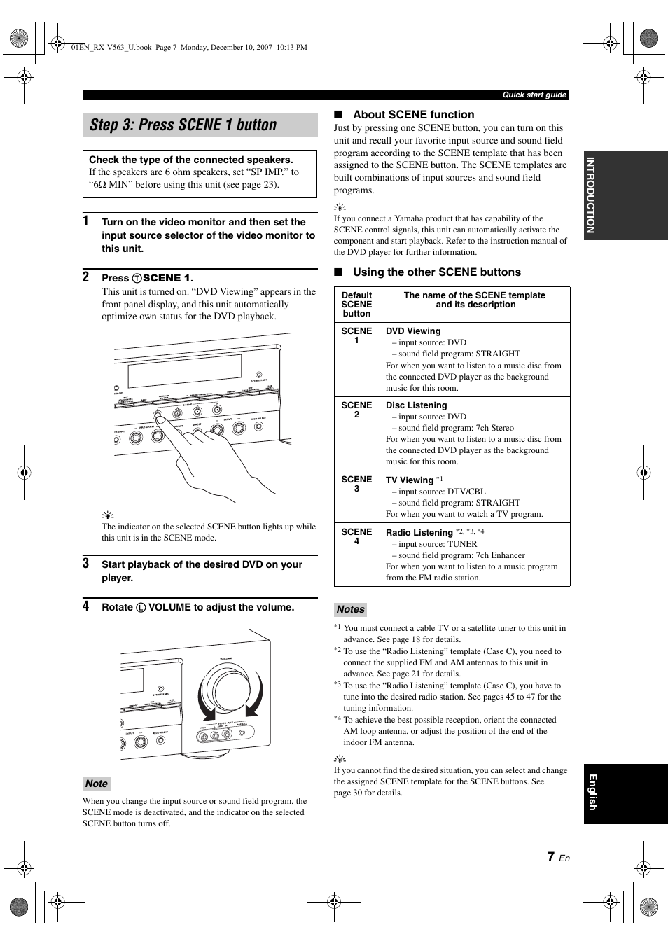 Step 3: press scene 1 button | Yamaha RX-V563 User Manual | Page 11 / 111