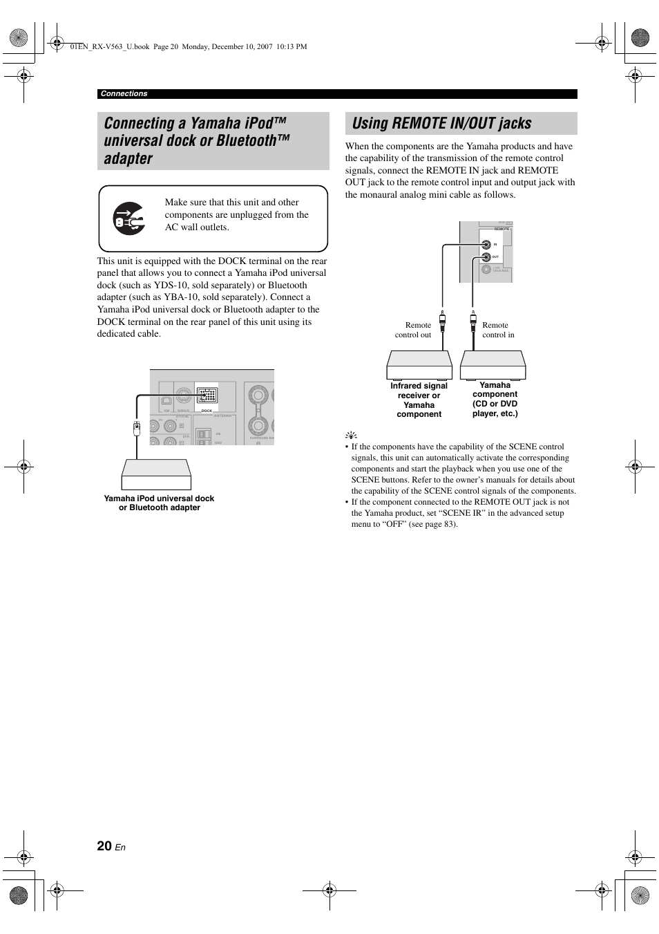 Using remote in/out jacks | Yamaha RX-V563 User Manual | Page 24 / 111