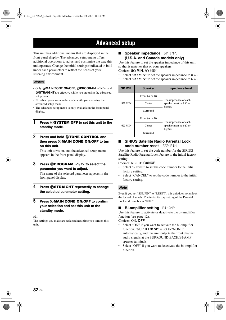 Advanced setup | Yamaha RX-V563 User Manual | Page 86 / 111