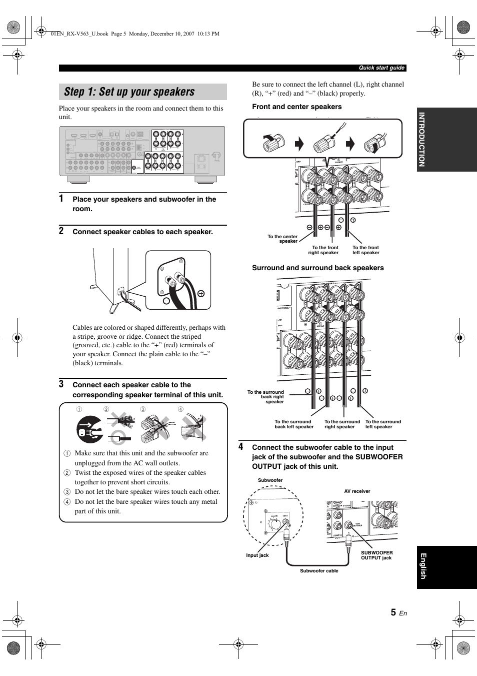 Step 1: set up your speakers | Yamaha RX-V563 User Manual | Page 9 / 111