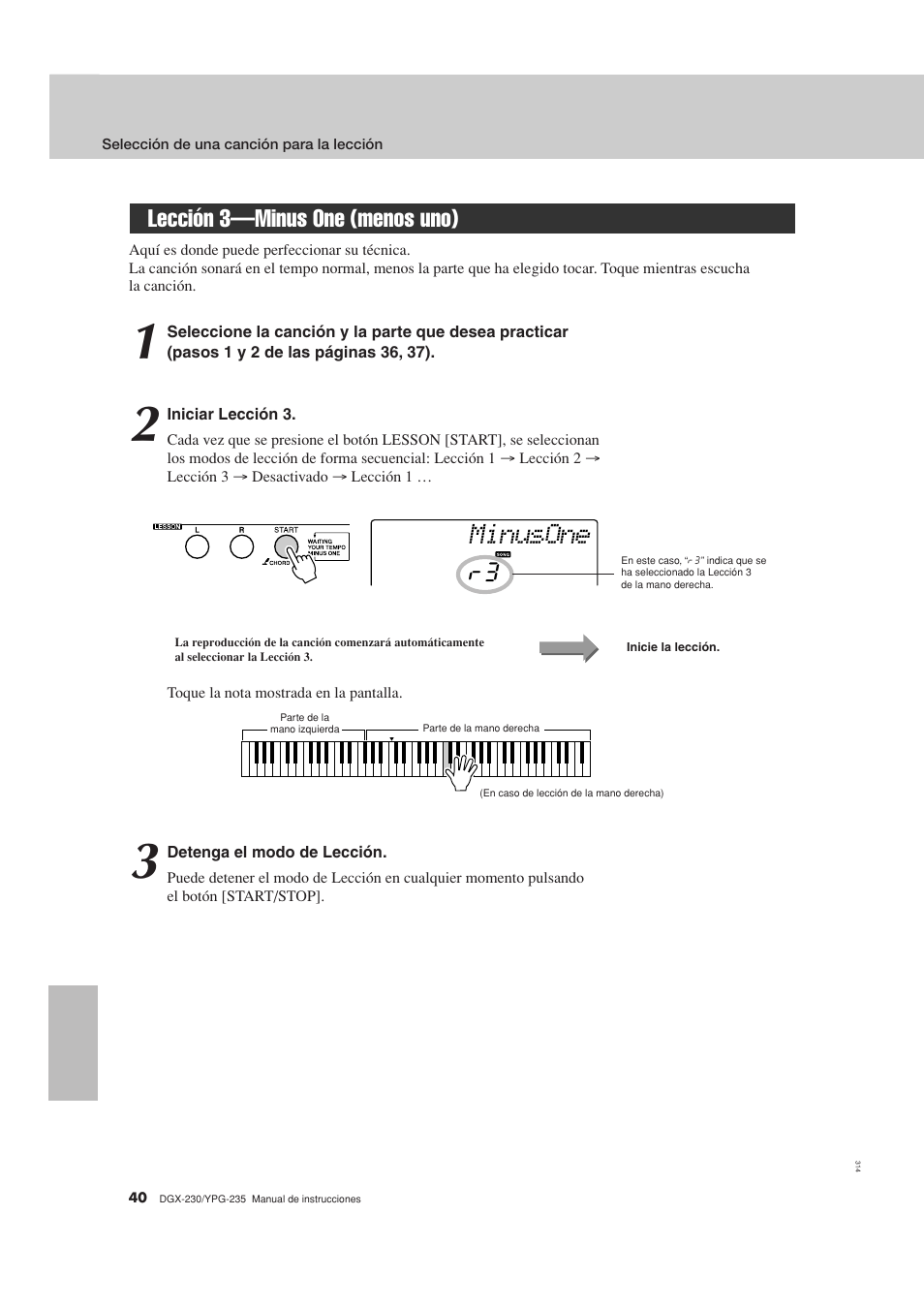 Lección 3-minus one (menos uno), Lección 3—minus one (menos uno), Minusone | Yamaha DGX-230 User Manual | Page 40 / 128